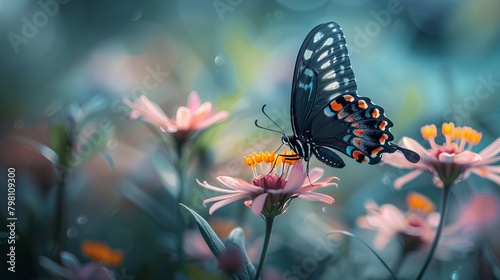 Vibrant summer garden  close-up of exquisite butterfly perched on flower - macro nature photography