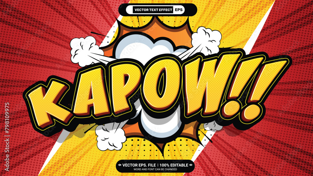 Kapow 3d editable vector text style effect with comic sound effect background