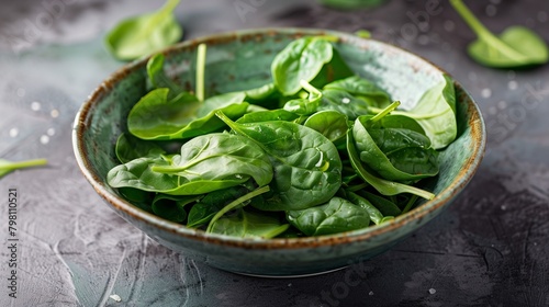 Organic Fresh Spinach Leaves in a Rustic Bowl, Healthy Greens