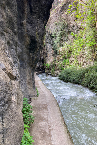 Hiking trail of Sabina over Monachil river in Monachil, Granada, Spain