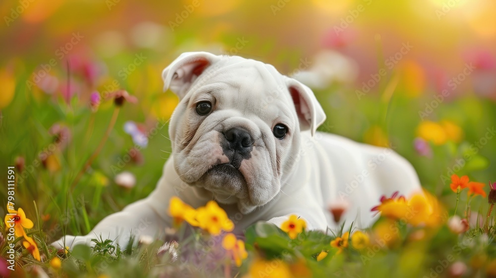 Wishing you a Happy Labor Day from an adorable white English Bulldog puppy