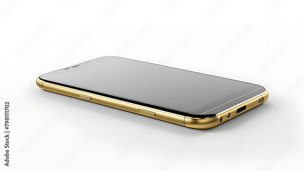 Golden smartphone isolated on white background. Sample, 3D rendering Golden smartphone isolated on white background. Sample, 3D rendering