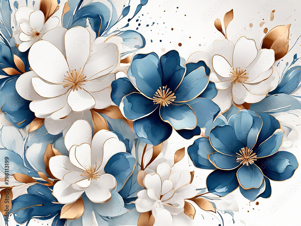 Abstract art background vector Luxury minimal style wallpaper with blue watercolor flower blue and white watercolor flower art watercolor blue flower and white splash and white background