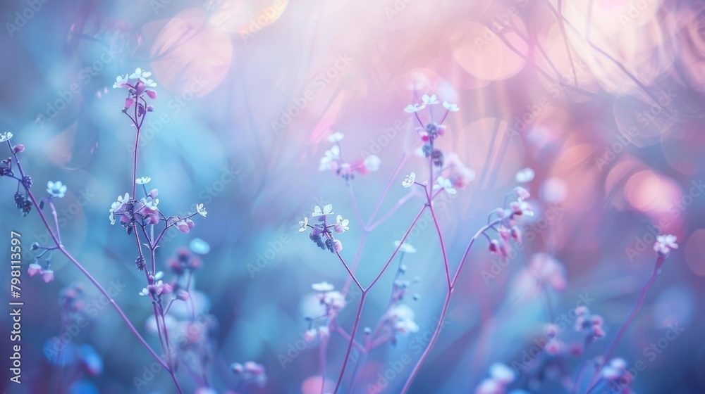 Soft pastel tones of blue and purple blend together in the defocused backdrop adding a sense of ethereal tranquility to the scene. .