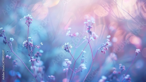 Soft pastel tones of blue and purple blend together in the defocused backdrop adding a sense of ethereal tranquility to the scene. .