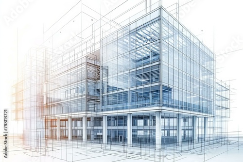 b'Architectural visualization of a modern glass office building'