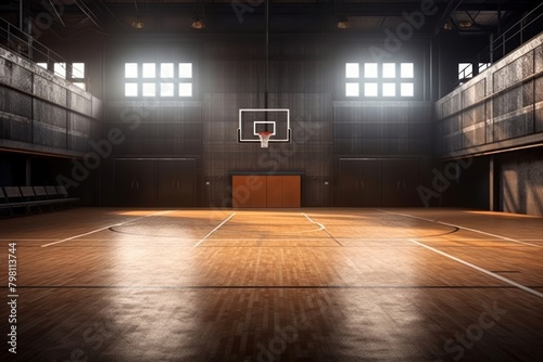Empty basketball gym stage sports architecture illuminated. © Rawpixel.com