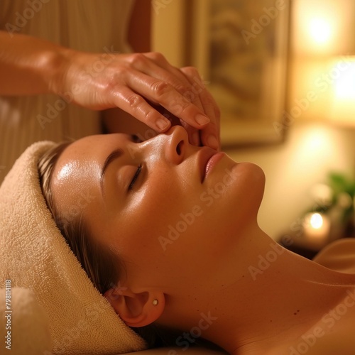 b'Relaxing facial massage with closed eyes'