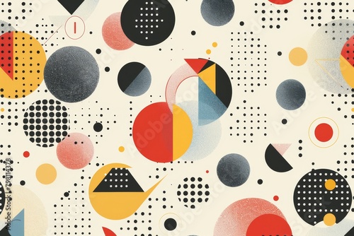 Abstract retro background - geometric patterns and shapes, colors, vector illustration with halftone dots and grunge texture for poster design