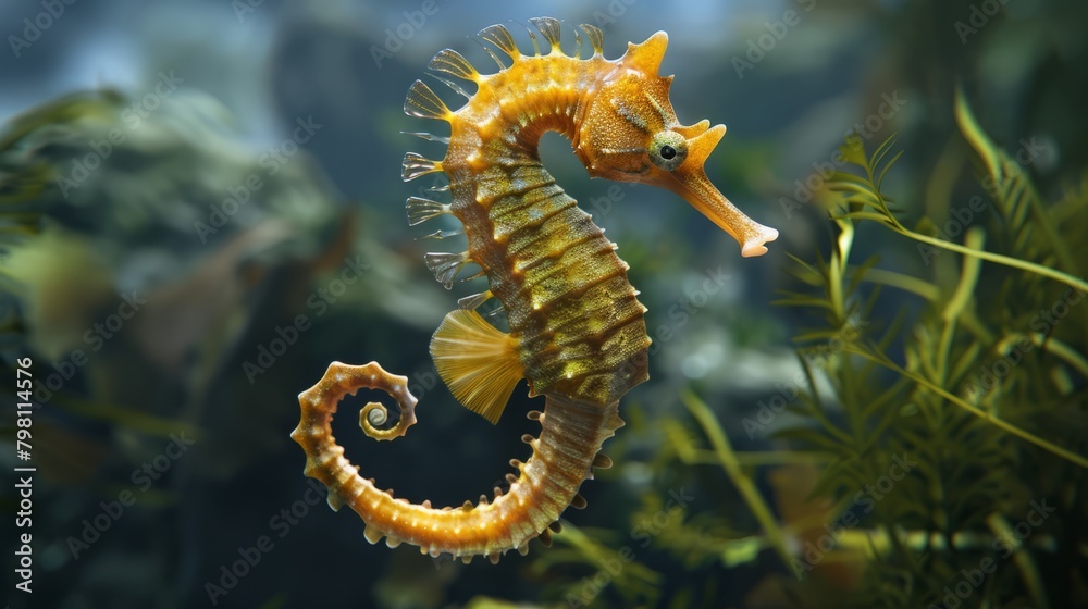 Graceful long-nosed seahorse, hippocampus reidi, gliding through ocean depths - exquisite underwater wildlife photography