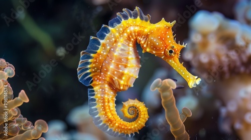 Graceful long-nosed seahorse  hippocampus reidi  gliding through ocean depths - exquisite underwater wildlife photography