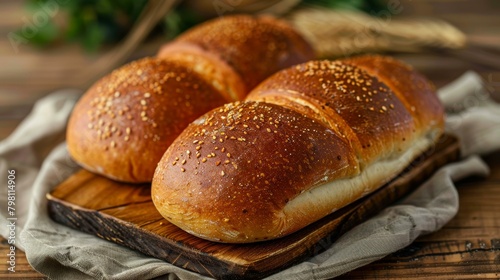 Loaf of bread with sesame seeds on a wooden board