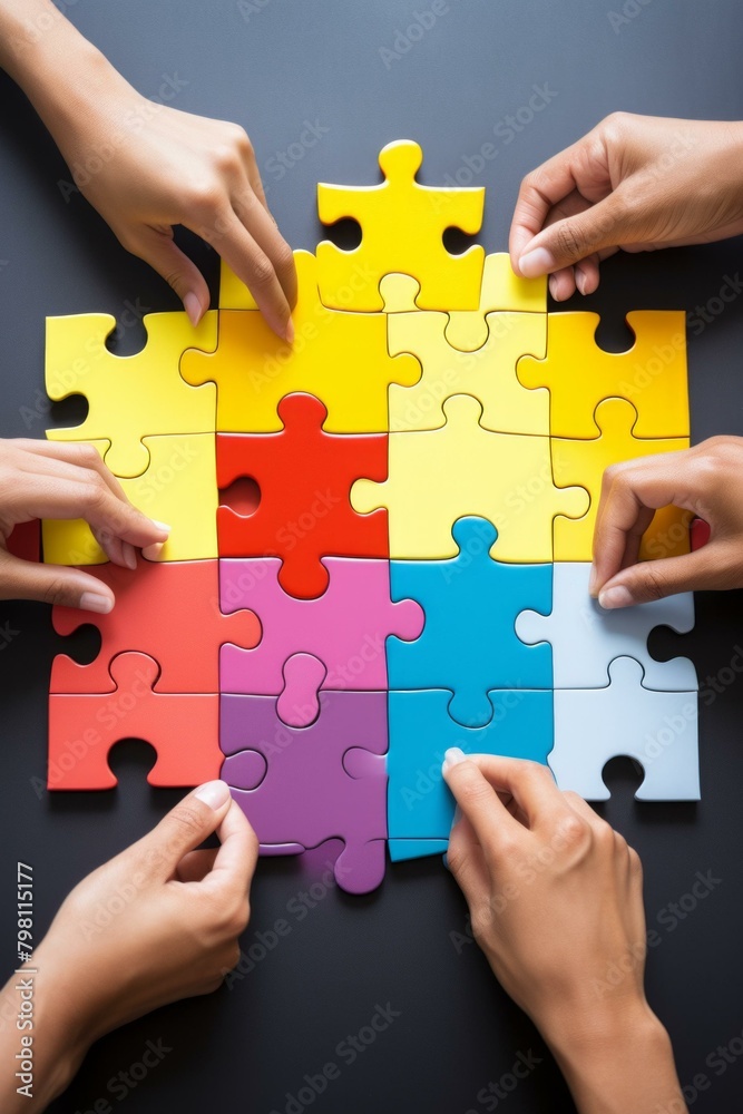 b'Diverse hands fitting puzzle pieces together' b'Diverse hands fitting puzzle pieces together'