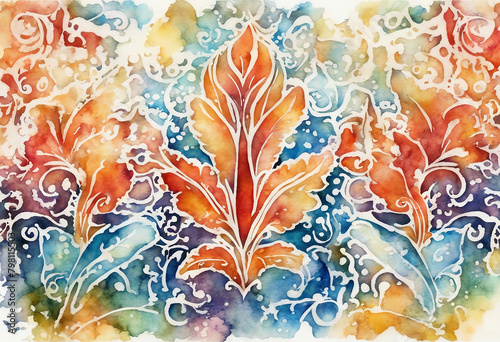 batik design in splash watercolor painting