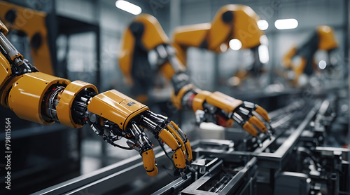 A close-up image showcasing modern factory machinery, including robotic hands, symbolizing the advancements of Industry 4.0 and artificial intelligence (AI) in manufacturing