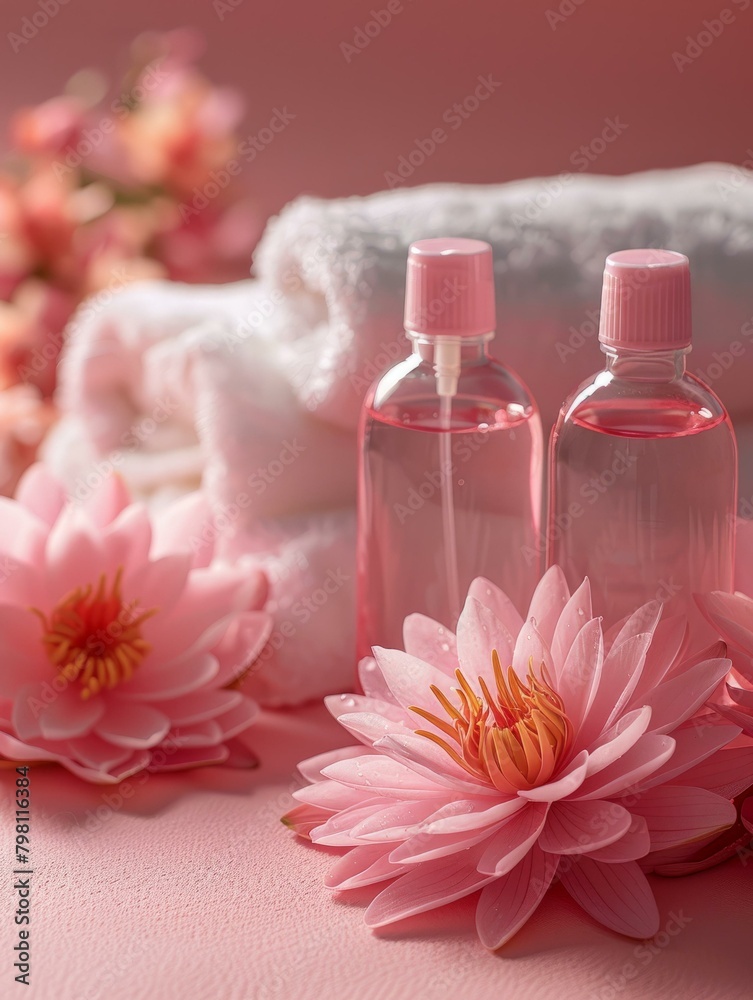 b'Spa composition with lotus flowers and aromatic oil' b'Spa composition with lotus flowers and aromatic oil'