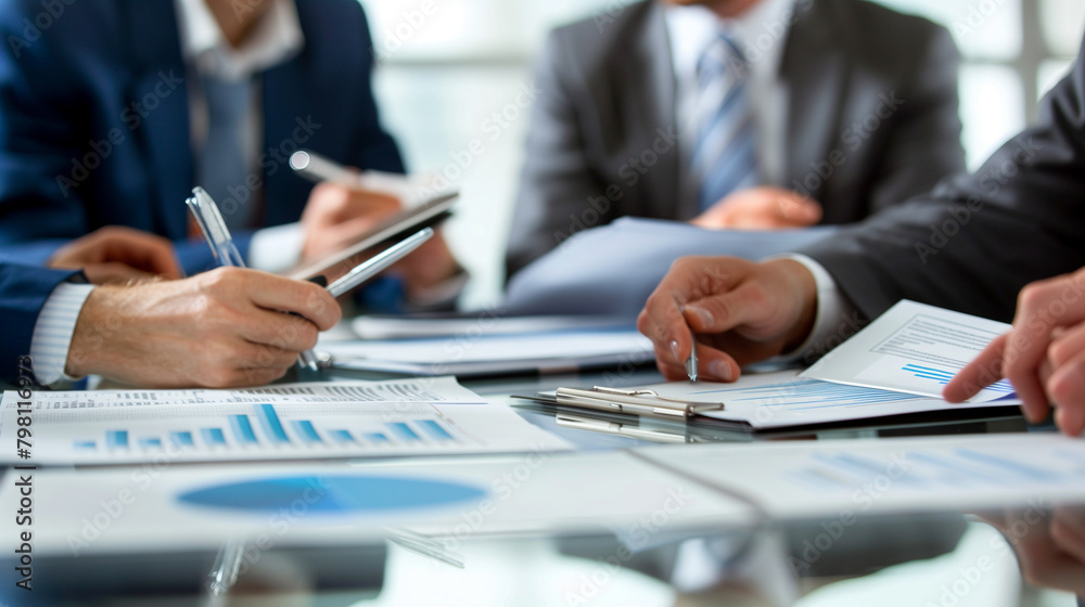Business people discussing over documents at table during a seminar Business people discussing over documents at table during a seminar