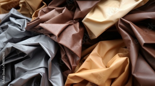 b'Close up of different colored crumpled fabrics' photo