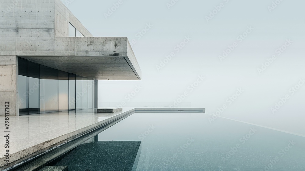 Fototapeta premium b'Modern Minimalist Concrete House Design With Infinity Pool'