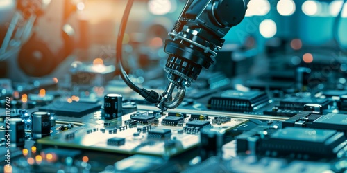 Close-up of a robotic arm soldering a circuit board photo