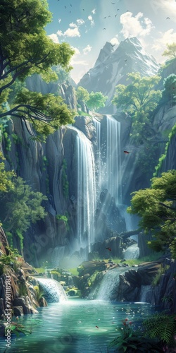 Fantasy waterfall in the jungle