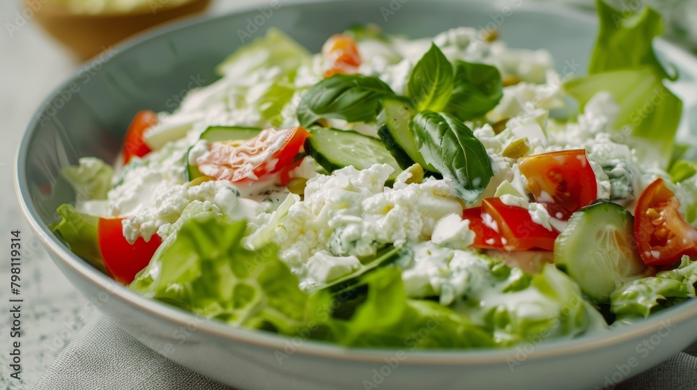 salad with romaine lettuce, cottage cheese and yogurt