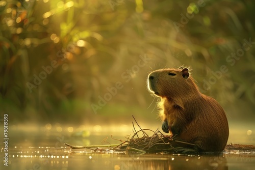 Capybara on the riverbank. Wildlife scene from nature. AI Generated