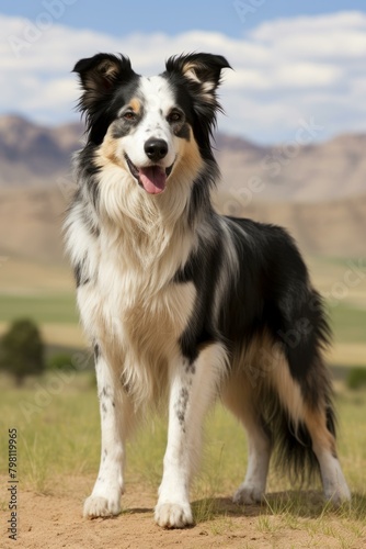 b'A Border Collie standing in a field'