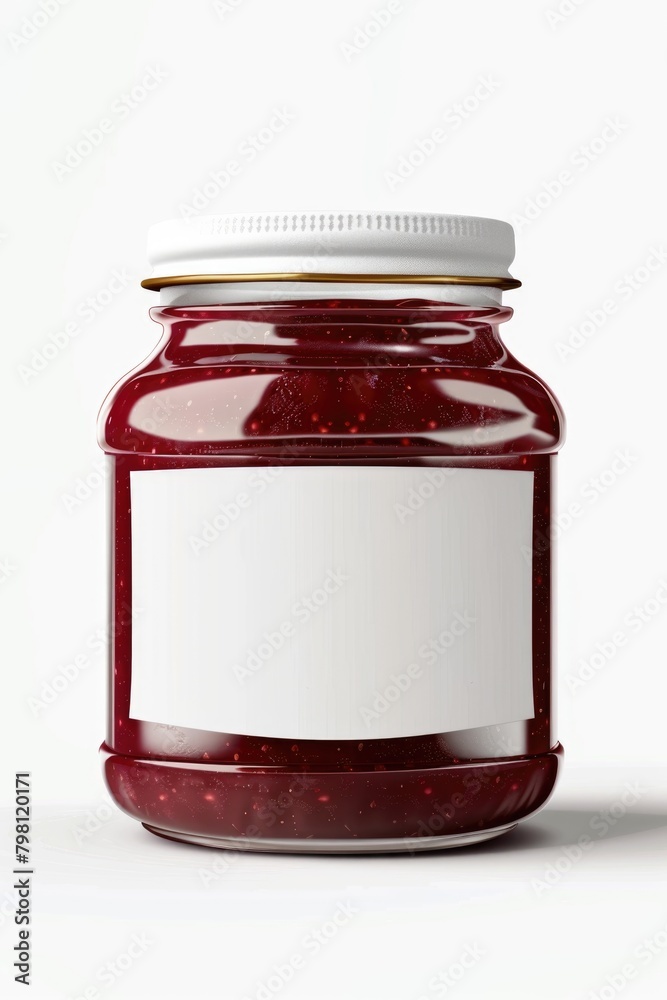 Blank Label Raspberry Jam Jar Isolated on White Background Blank Label Raspberry Jam Jar Isolated on White Background