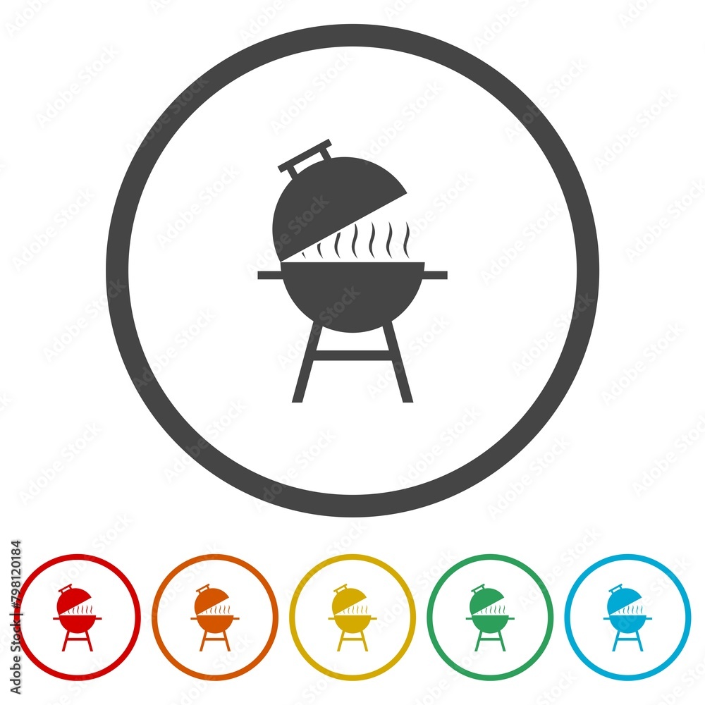Grill BBQ icon. Set icons in color circle buttons Grill BBQ icon. Set icons in color circle buttons