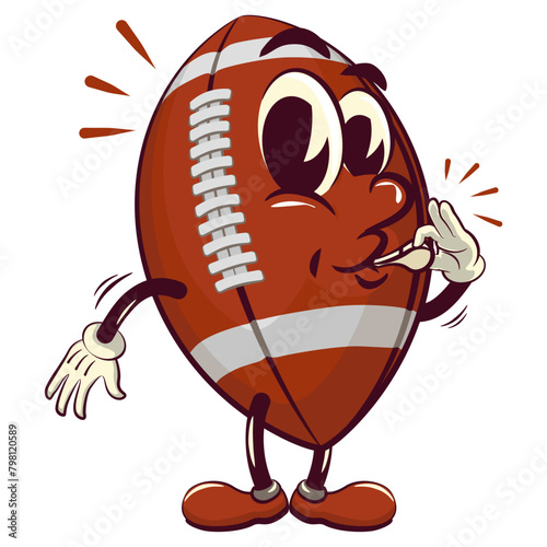 american football cartoon vector isolated clip art illustration mascot blowing a whistle, vector work of hand drawn