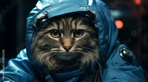 b'A cat wearing a blue spacesuit' © duyina1990