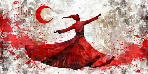 Turkish Flag with a Whirling Dervish and a Carpet Weaver - Imagine the Turkish flag with a whirling dervish representing the mystical Sufi tradition, and a carpet weaver