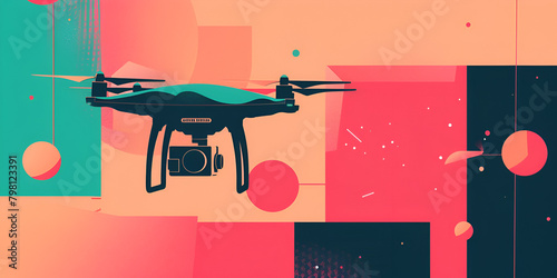 illustration of drone carrying a package or gift box ready for delivery photo