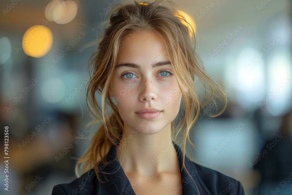 b'Portrait of a beautiful young woman with blue eyes and freckles' b'Portrait of a beautiful young woman with blue eyes and freckles'