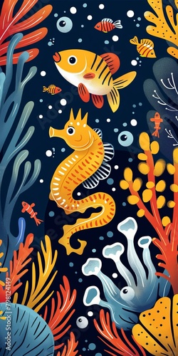 b Undersea Creatures and Plants Illustration 
