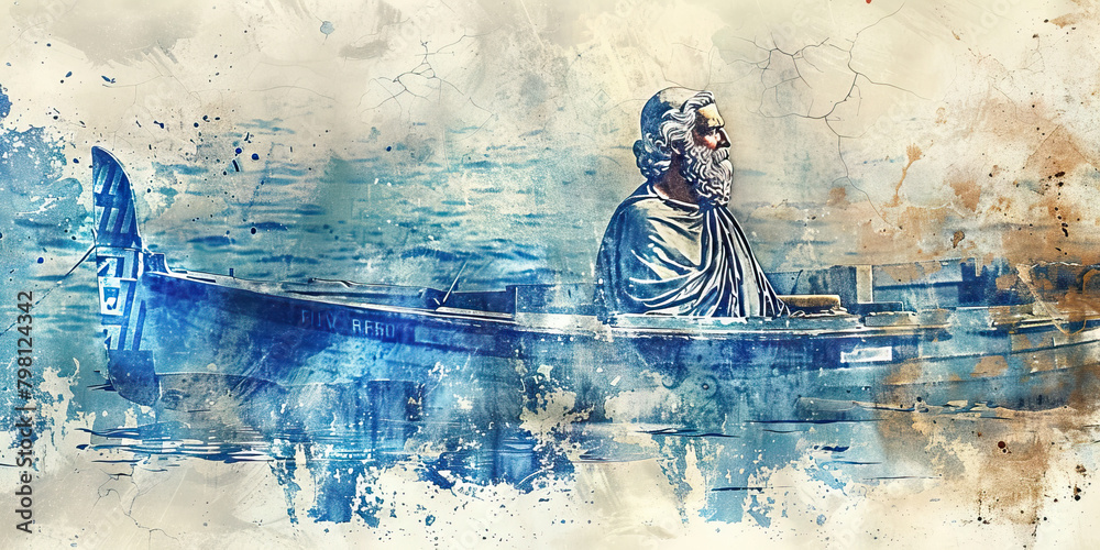 Greek Flag with an Ancient Greek Philosopher and a Fisherman ...