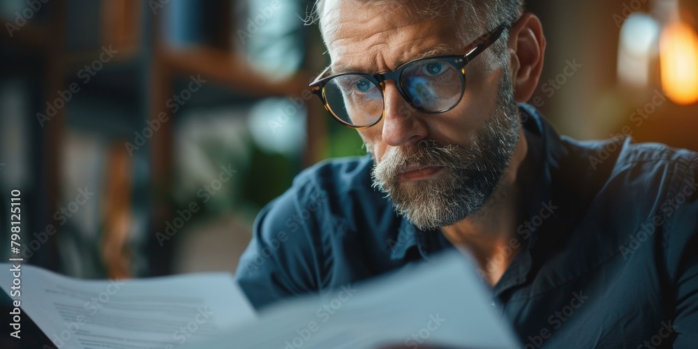 b'A man wearing glasses is reading a document.' b'A man wearing glasses is reading a document.'