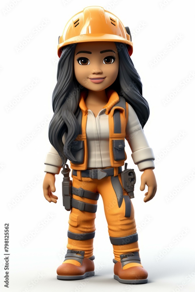b'Girl construction worker wearing hard hat and safety vest' b'Girl construction worker wearing hard hat and safety vest'