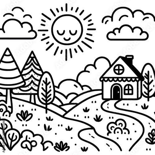 Children's Coloring Page: Scenic Landscape