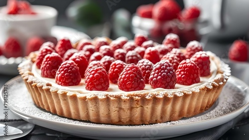 A Delicious Raspberry Tart for Snack Time. Concept Dessert  Baking  Food Photography  Raspberry Recipes  Treats