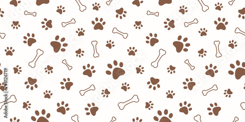 Dog, cat paw and bone seamless pattern vector illustration. Animal, pet, wallpaper, white background