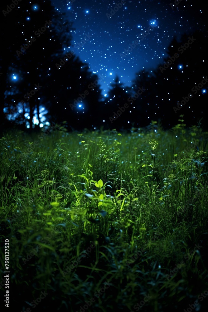 b'Field of grass at night with a starry sky'