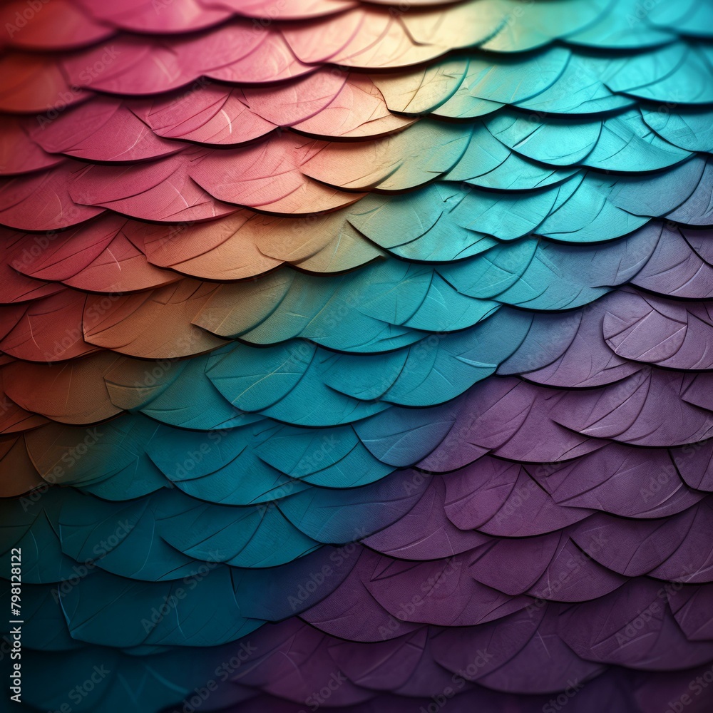 Fototapeta premium b'Colorful overlapping feathers with a scale-like pattern'