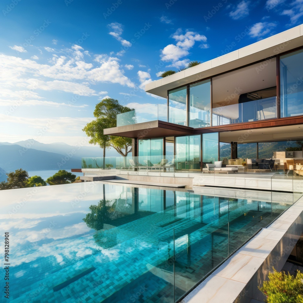 Fototapeta premium b'Modern luxury villa with infinity pool and stunning sea view'