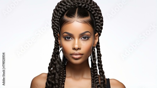 b'portrait of a beautiful black woman with long box braids'