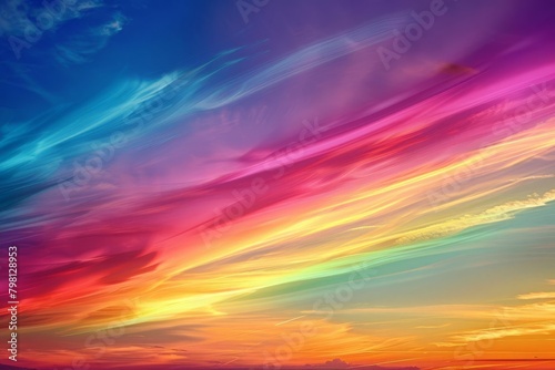 Colorful abstract painting of a sky full of rainbow colored clouds. photo