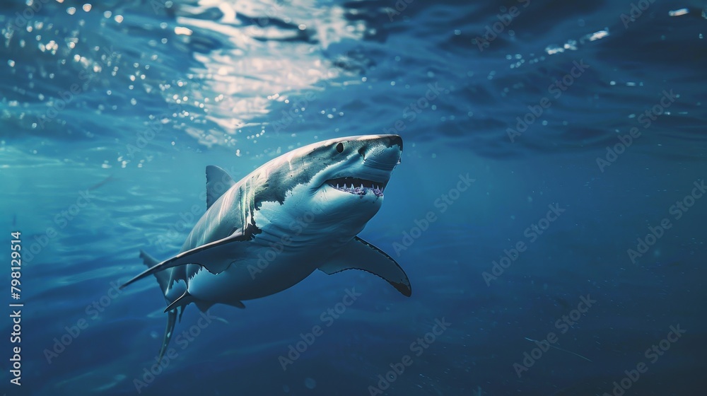 Naklejka premium shark at dark blue sea