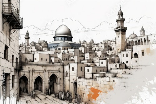 jerusalem city old town created with generative AI software.