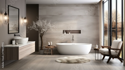 b Bathroom interior with a modern and natural aesthetic 